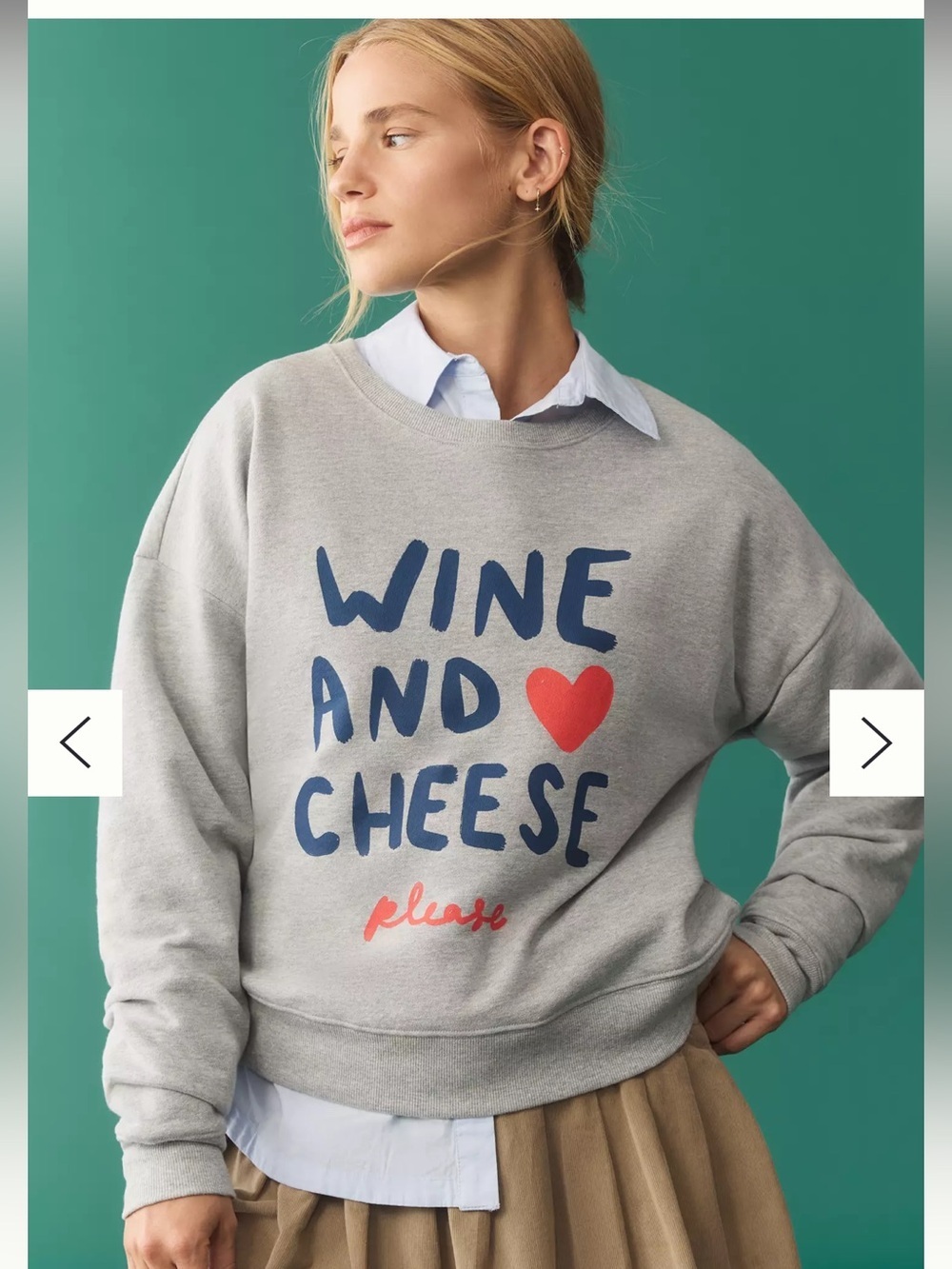 Maeve x Jordan Nickson Anthropologie Wine and Cheese Gray Sweatshirt XXS NWT